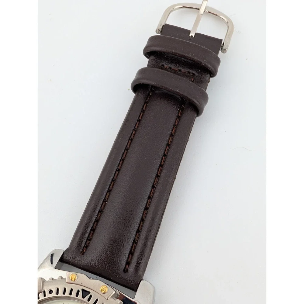 Sports Illustrated Watch Men Rotating Bezel Brown Leather Band- New Battery‎